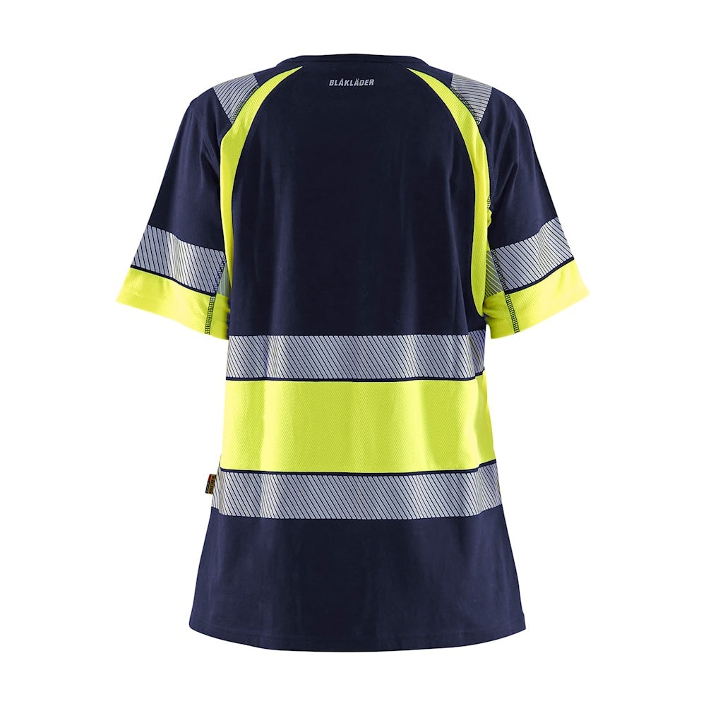 Blaklader Women's Hi-Vis T-Shirt 3410 #colour_navy-blue-hi-vis-yellow