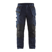 Blaklader Service Trousers with Stretch And Nail Pockets 1496 #colour_dark-navy-blue-hi-vis-yellow