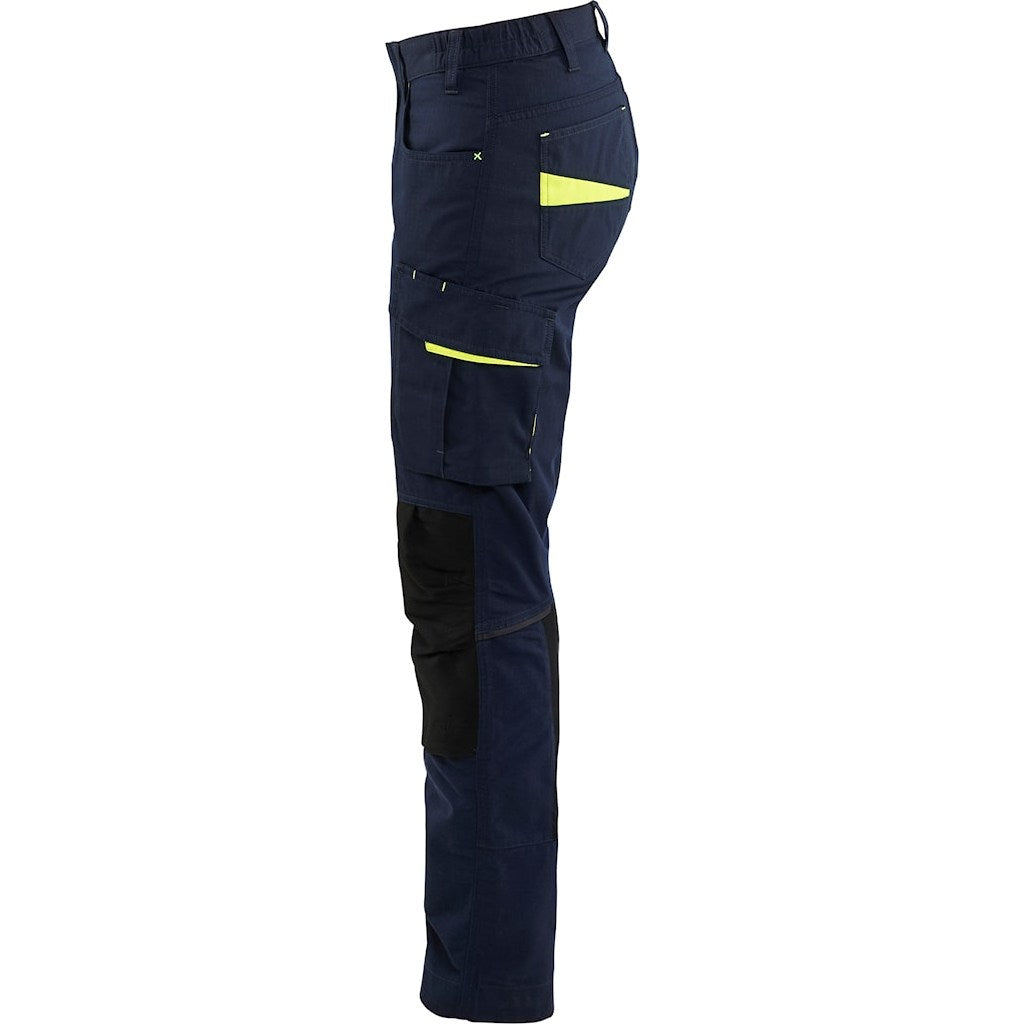 Blaklader Women's Service Trousers with Stretch 7195 #colour_dark-navy-blue-hi-vis-yellow