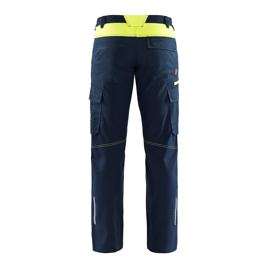 Blaklader Industry Trousers Stretch with Knee Pad Pockets 1448 #colour_dark-navy-blue-hi-vis-yellow