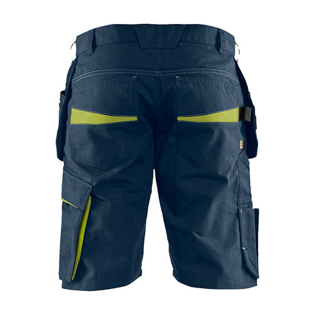 Blaklader Service Shorts with Nailpockets 1494 #colour_dark-navy-blue-hi-vis-yellow