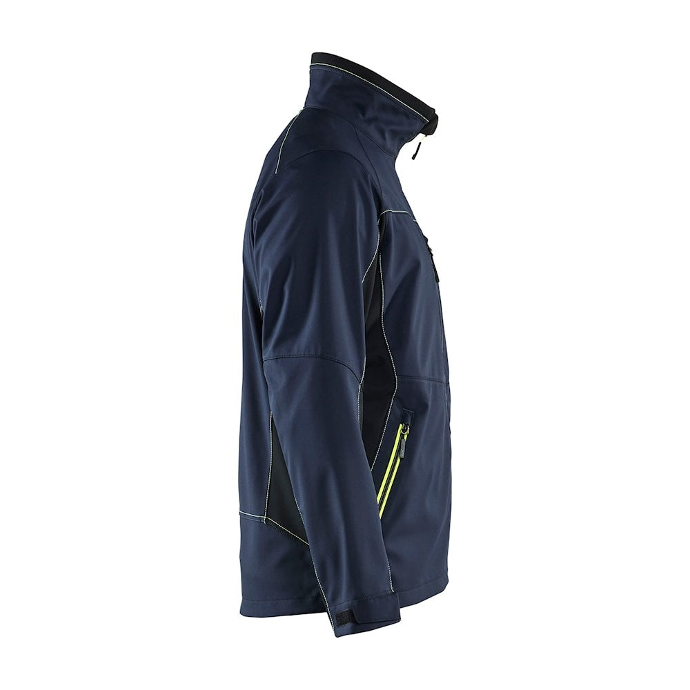 Blaklader Softshell Jacket 4950 #colour_dark-navy-blue-hi-vis-yellow