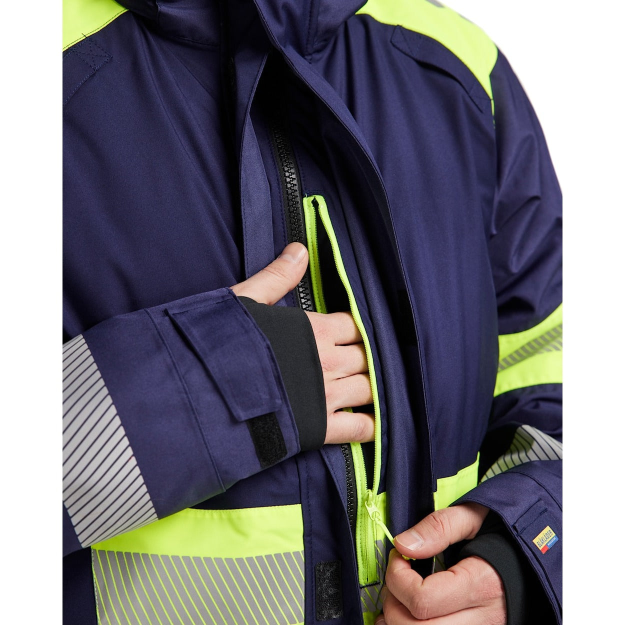 Blaklader Winter Parka Hi-Vis 4485 #colour_navy-blue-hi-vis-yellow