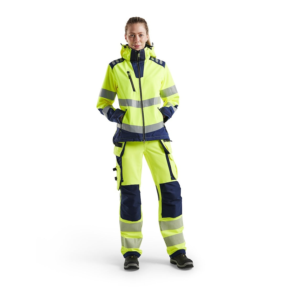 Blaklader Women's Hi-Vis Softshell Jacket 4791 #colour_hi-vis-yellow-navy-blue