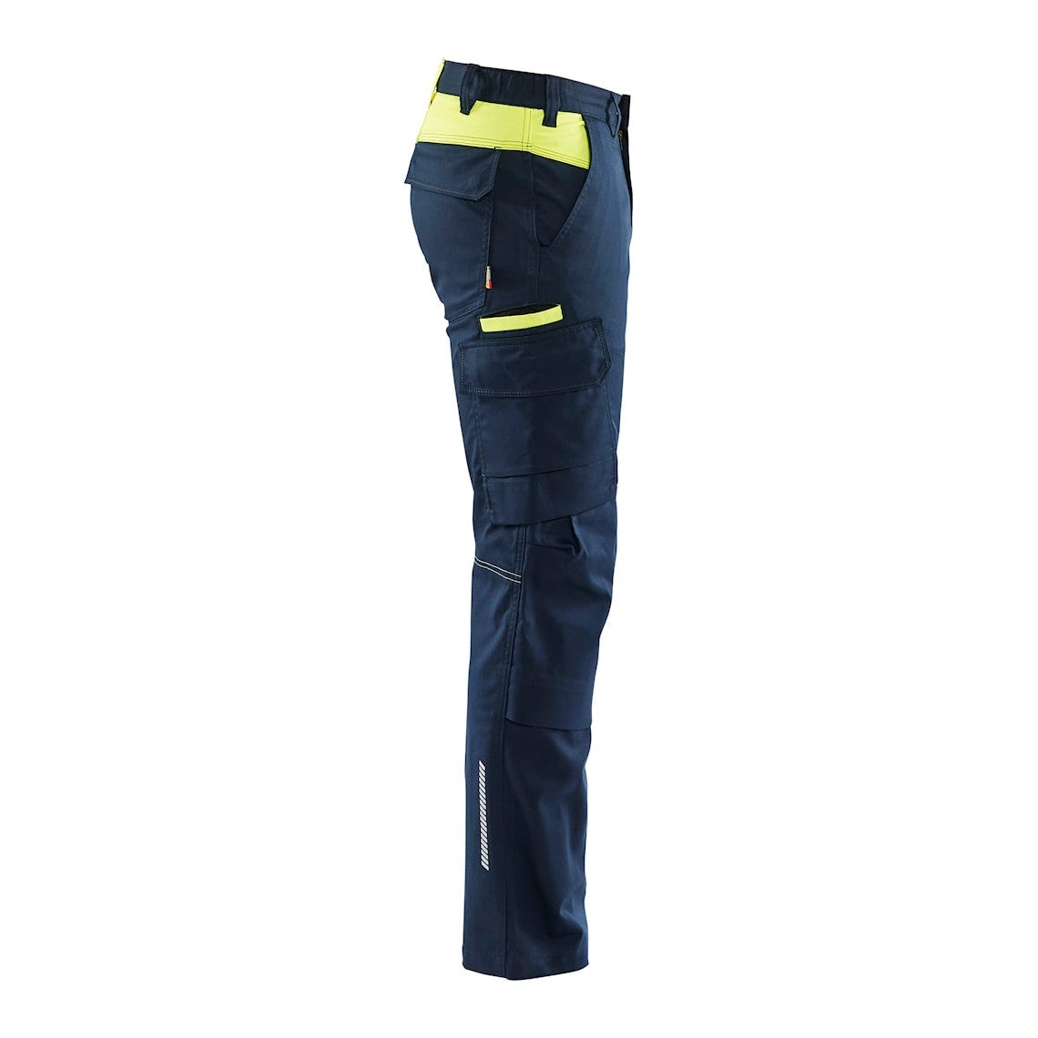 Blaklader Industry Trousers Stretch with Knee Pad Pockets 1448 #colour_dark-navy-blue-hi-vis-yellow