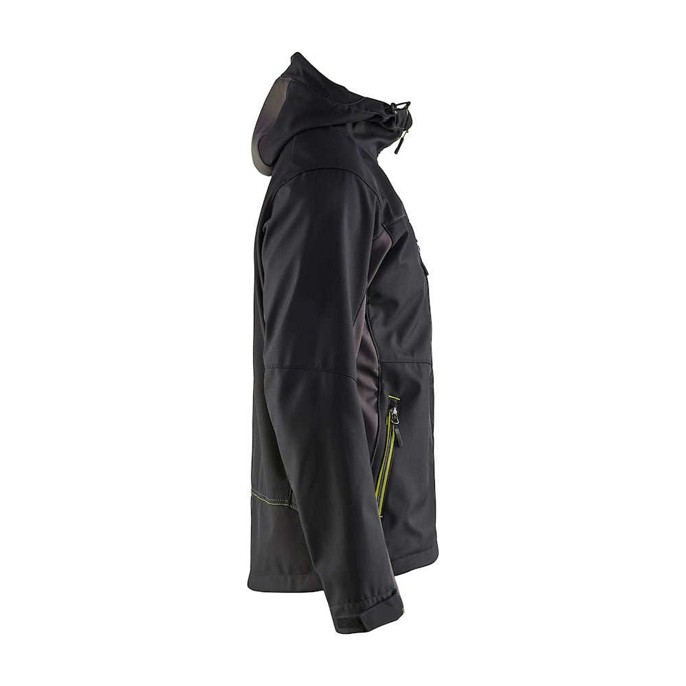 Blaklader Softshell Jacket with Hood 4753 #colour_black-hi-vis-yellow