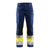 Blaklader Women's Hi-Vis Trousers with Stretch 7161 #colour_navy-blue-hi-vis-yellow