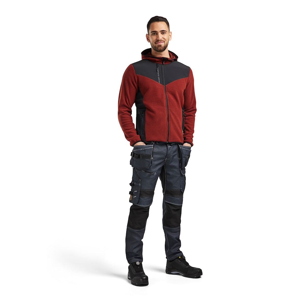 Blaklader Knitted Jacket with Softshell 5940 #colour_burned-red-black