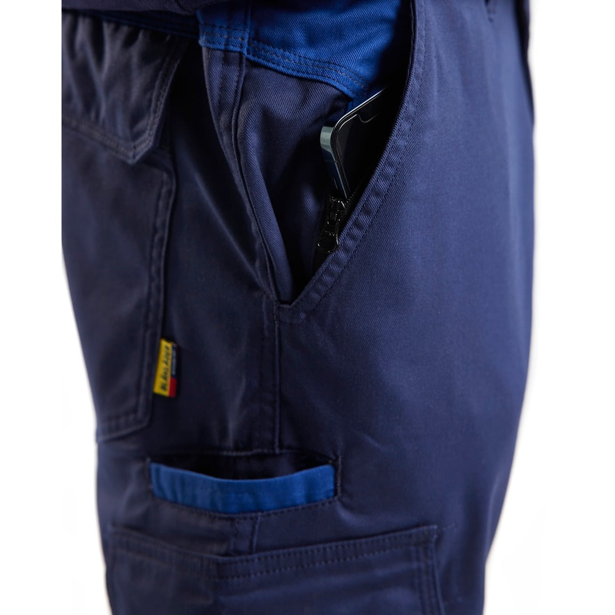 Blaklader Industry Trousers Stretch with Knee Pad Pockets 1448 #colour_navy-blue-cornflower-blue