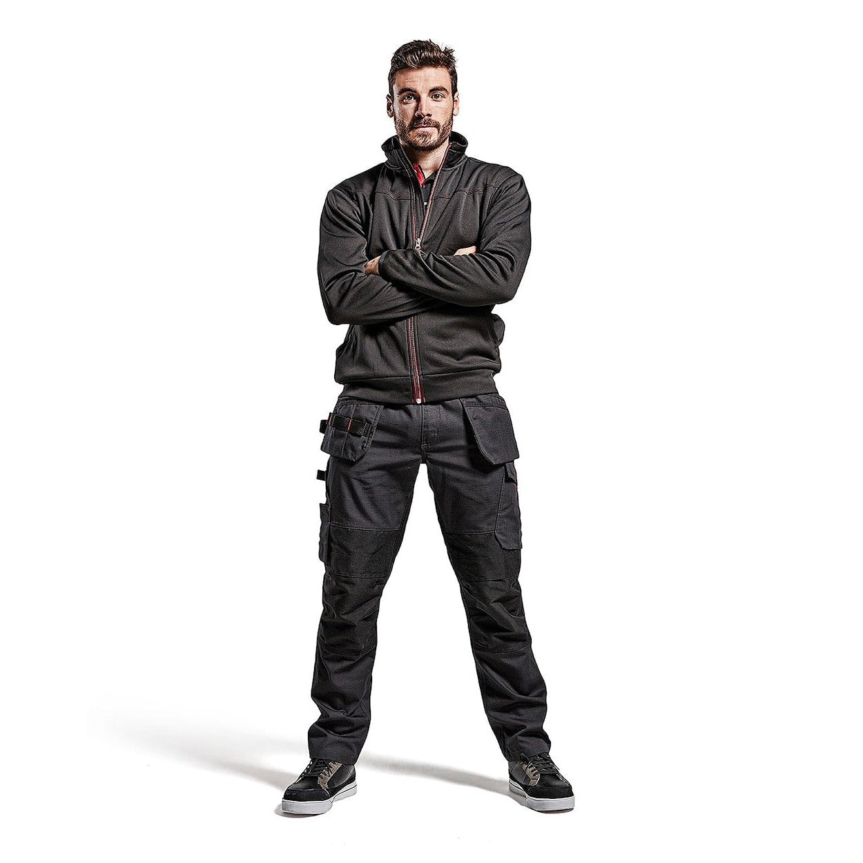 Blaklader Service Trousers with Stretch And Nail Pockets 1496 #colour_black-red