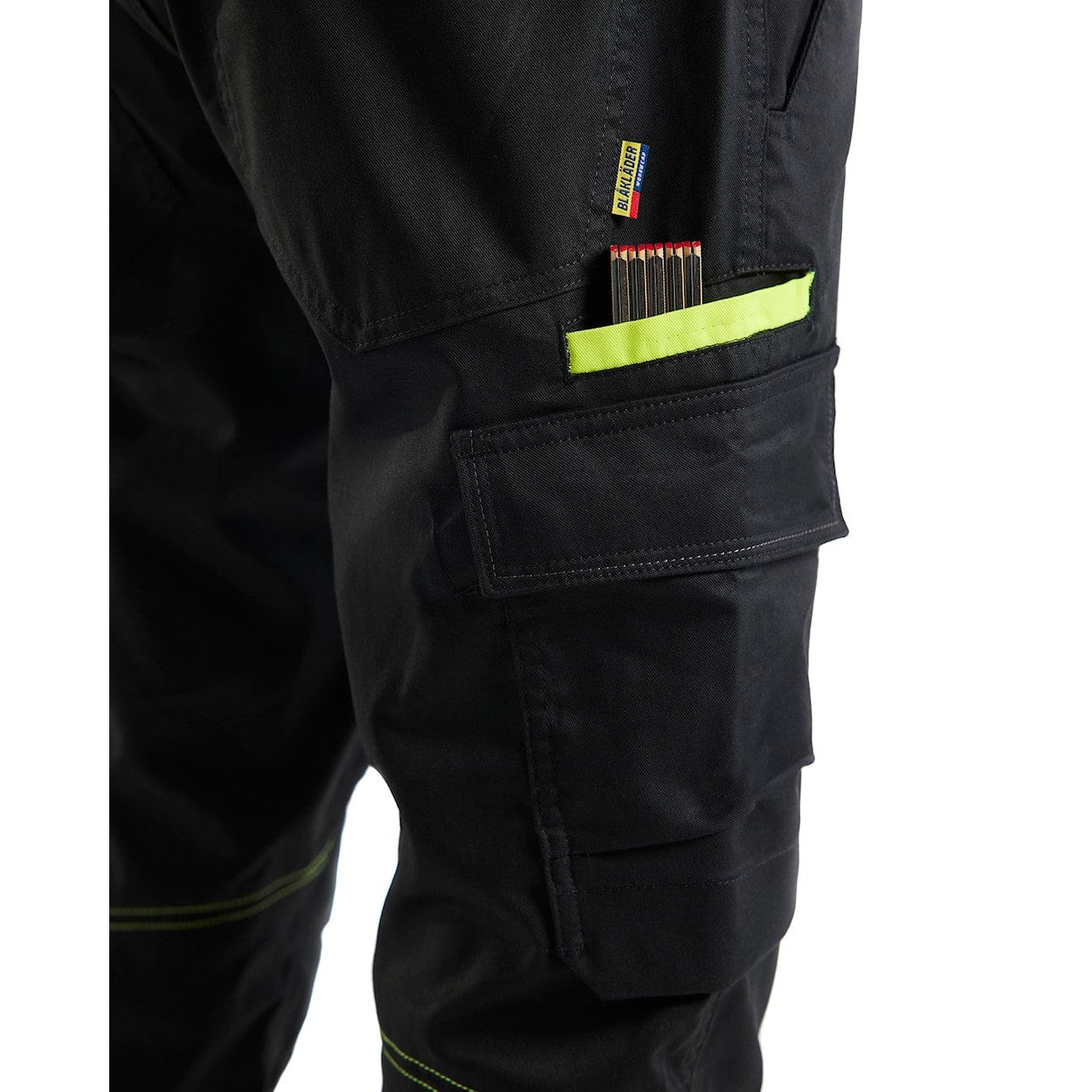 Blaklader Industry Trousers Stretch with Knee Pad Pockets 1448 - Black/Hi-vis yellow #colour_black-hi-vis-yellow