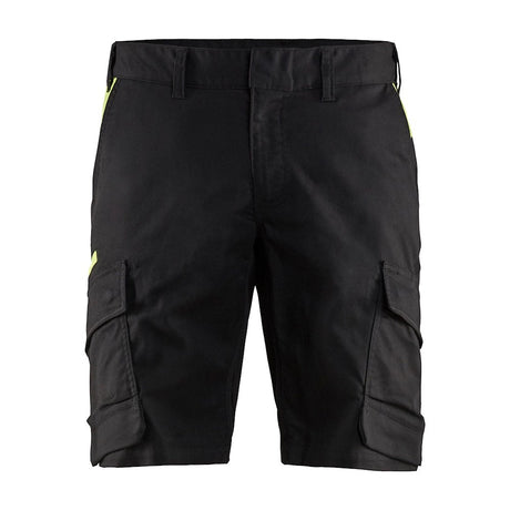 Blaklader Industry Shorts Stretch 1446 #colour_black-hi-vis-yellow