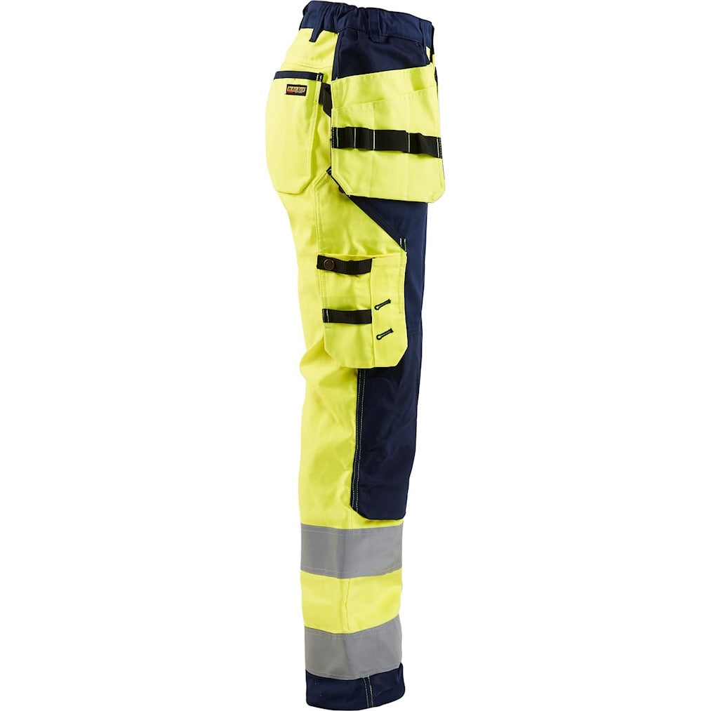 Blaklader Women's Hi-Vis Trousers 7156 #colour_hi-vis-yellow-navy-blue