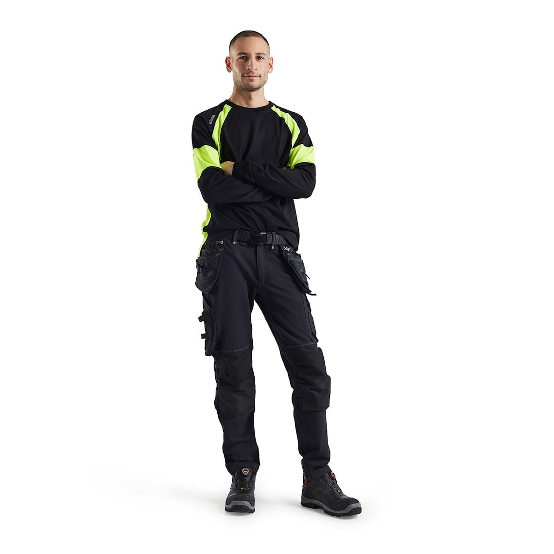 Blaklader Long Sleeved T-Shirt 3520 #colour_black-hi-vis-yellow