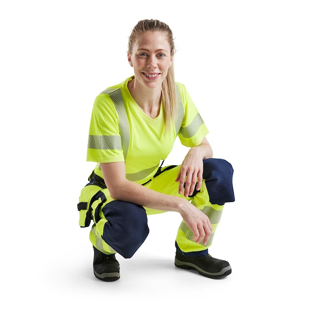 Blaklader Women's 4-Way-Stretch Hi-Vis Trousers 7197 #colour_hi-vis-yellow-navy-blue