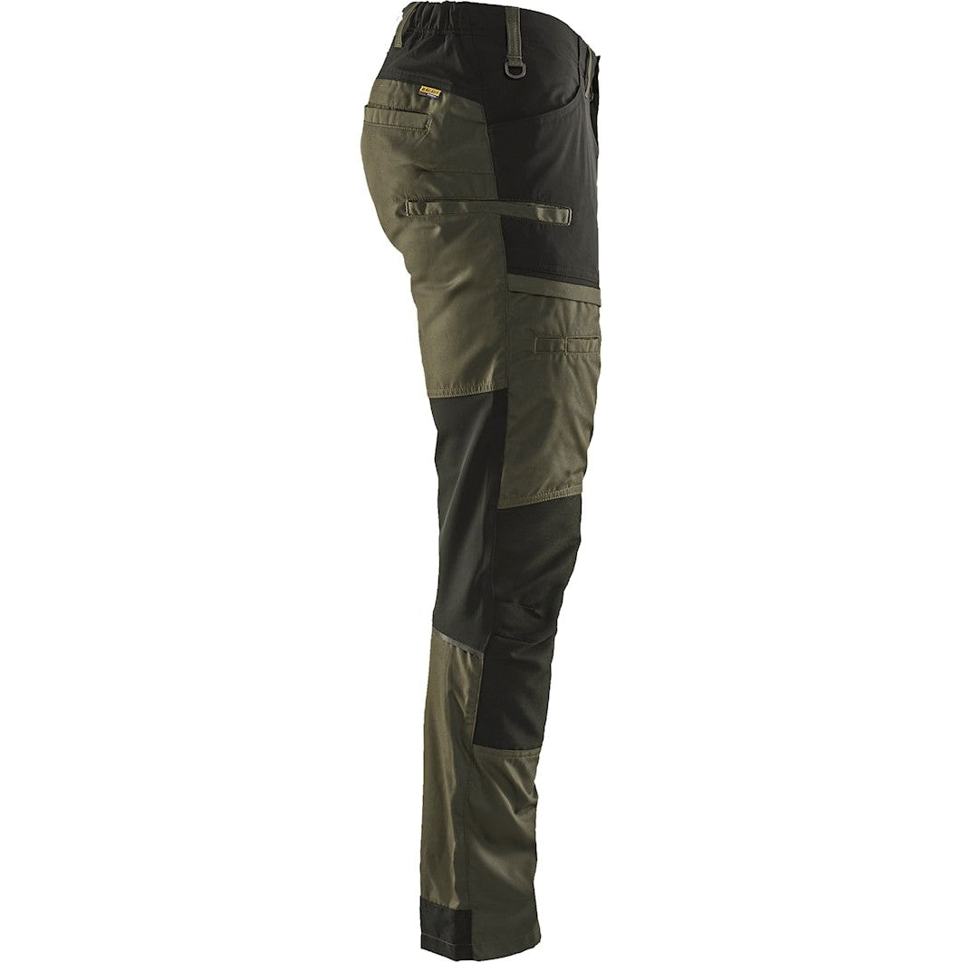 Blaklader Service Trousers with Stretch 1456 - Dark olive green/Black #colour_dark-olive-green-black