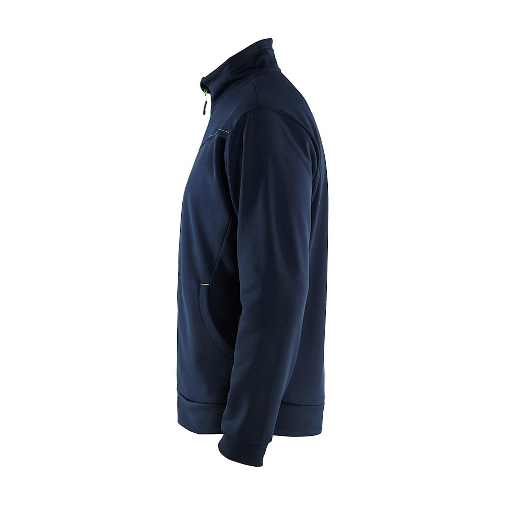 Blaklader Sweatshirt with Full Zip 3362 #colour_dark-navy-blue-hi-vis-yellow