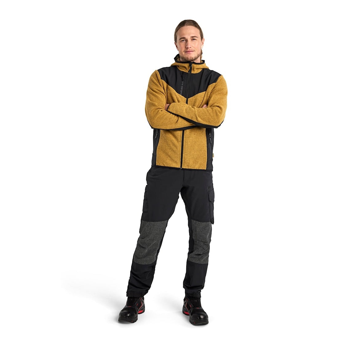 Blaklader Knitted Jacket with Softshell 5940 #colour_honey-gold-black