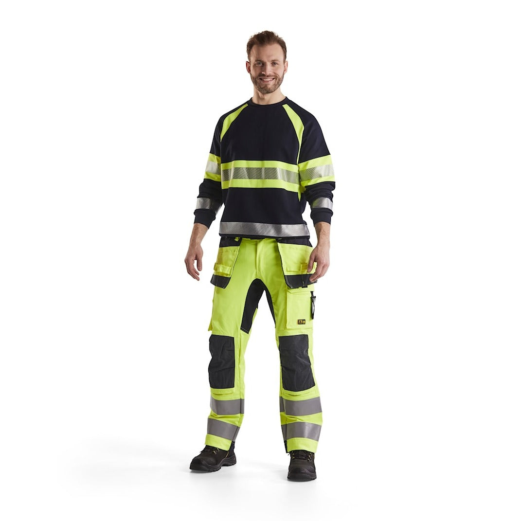 Blaklader Multinorm Sweatshirt 3459 #colour_navy-blue-hi-vis-yellow