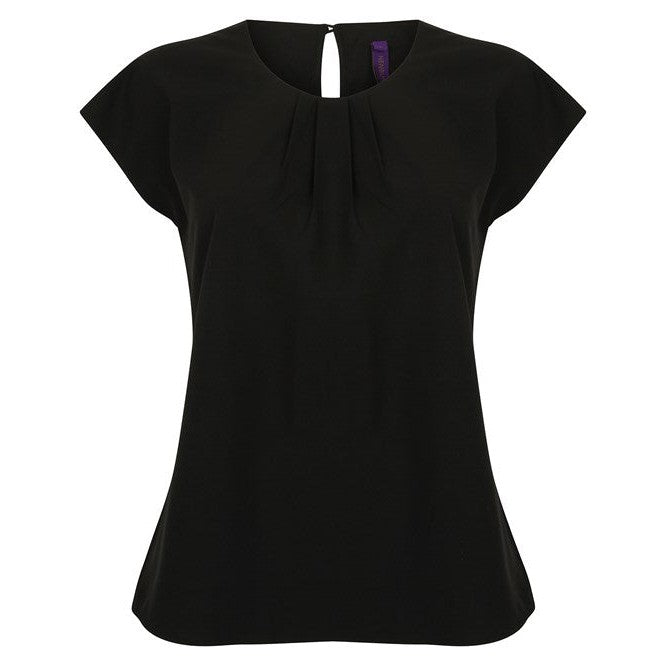 Henbury Women's Pleat Front Short Sleeve Blouse
