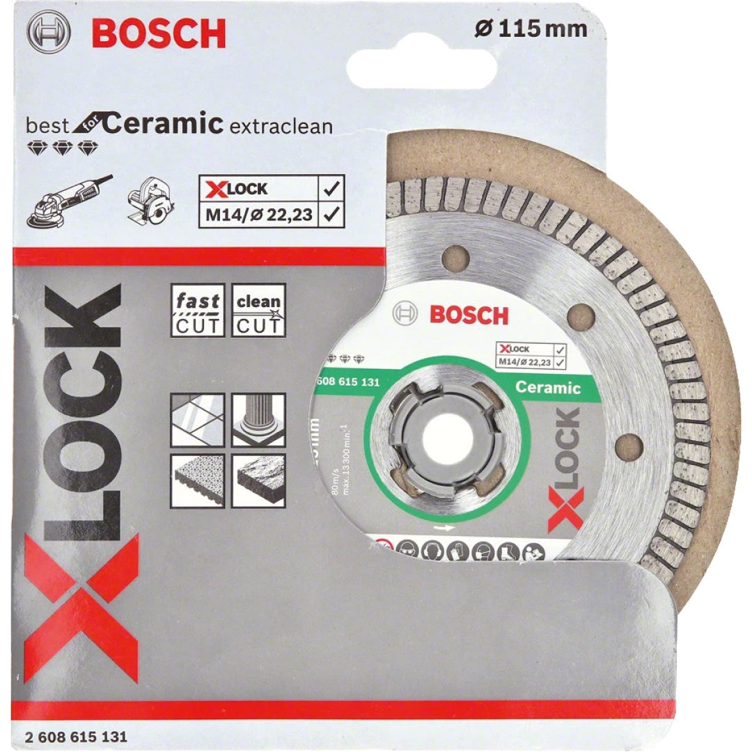 Bosch Professional X-LOCK Ceramic Extraclean Turbo Diamond Cutting Disc - 115x22.23x1.4x7 mm - Best for Ceramic