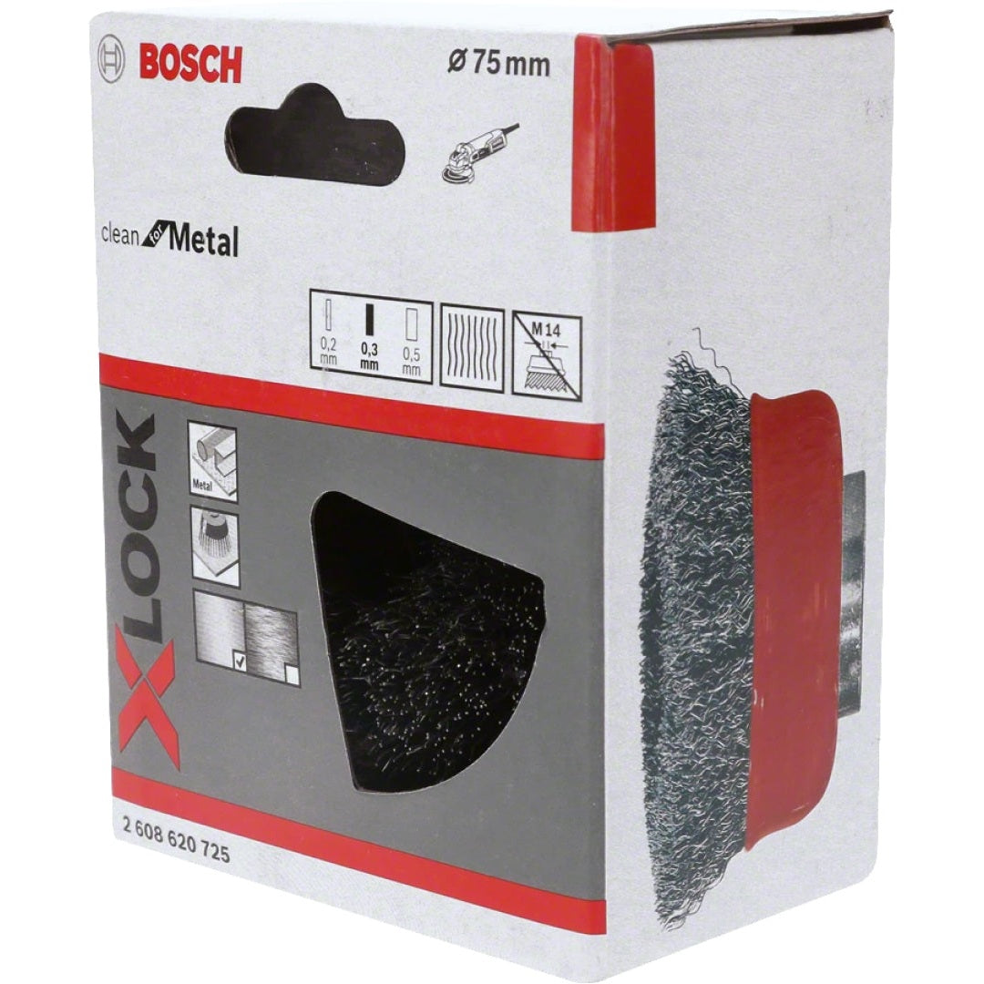 Bosch Professional X-LOCK Cup Brush - Crimped Steel, 75mm, 0.3mm Thickness