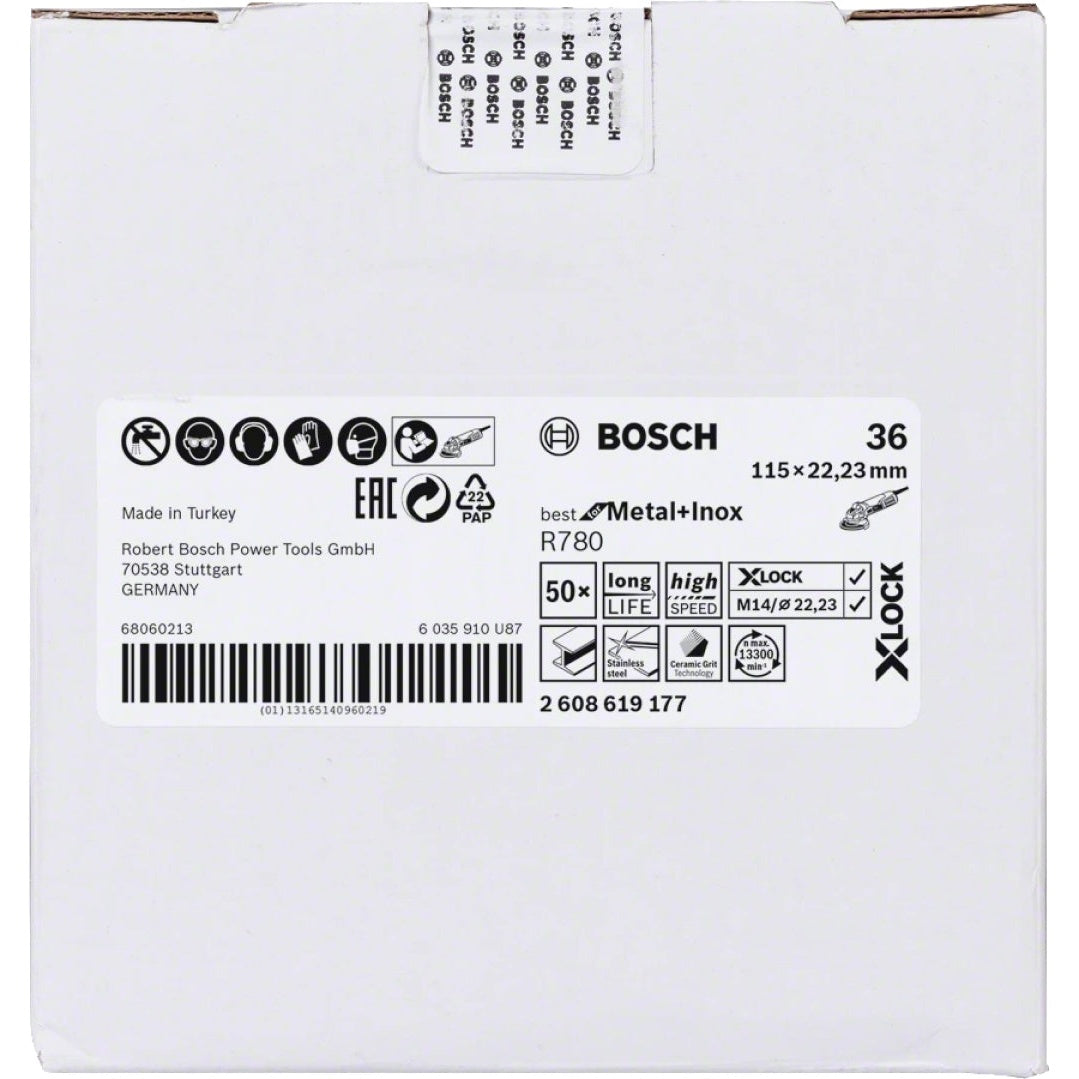 Bosch Professional X-LOCK Fibre Disc R780 - Best for Metal + Inox - 115 x 22.23 mm, G36