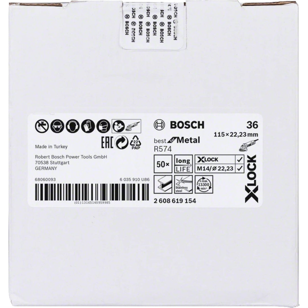 Bosch Professional X-LOCK Fibre Sanding Discs - 115mm G36 R574 - Best for Metal