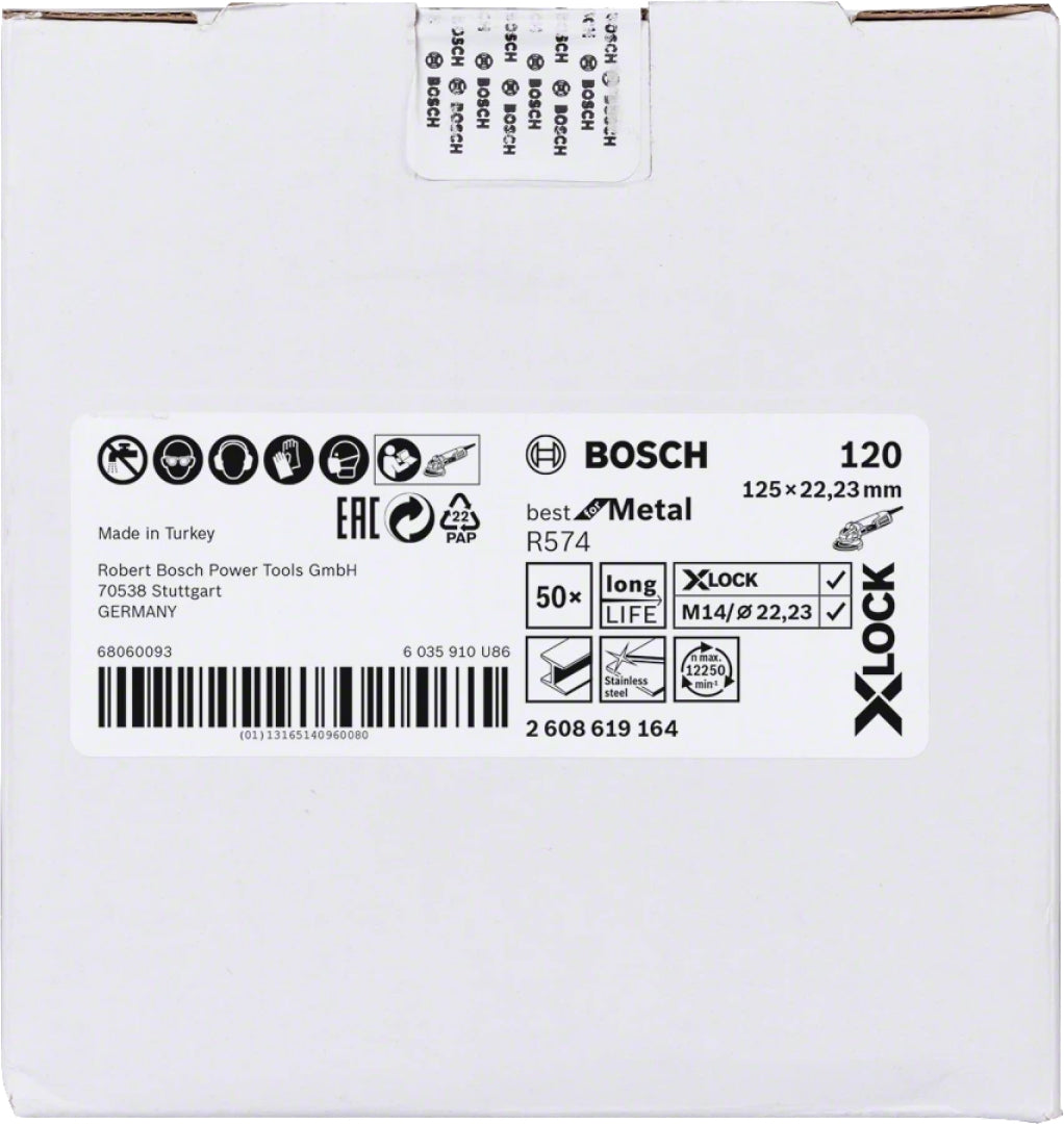 Bosch Professional X-LOCK Fibre Sanding Discs - 125mm G 120 R574 - Best for Metal