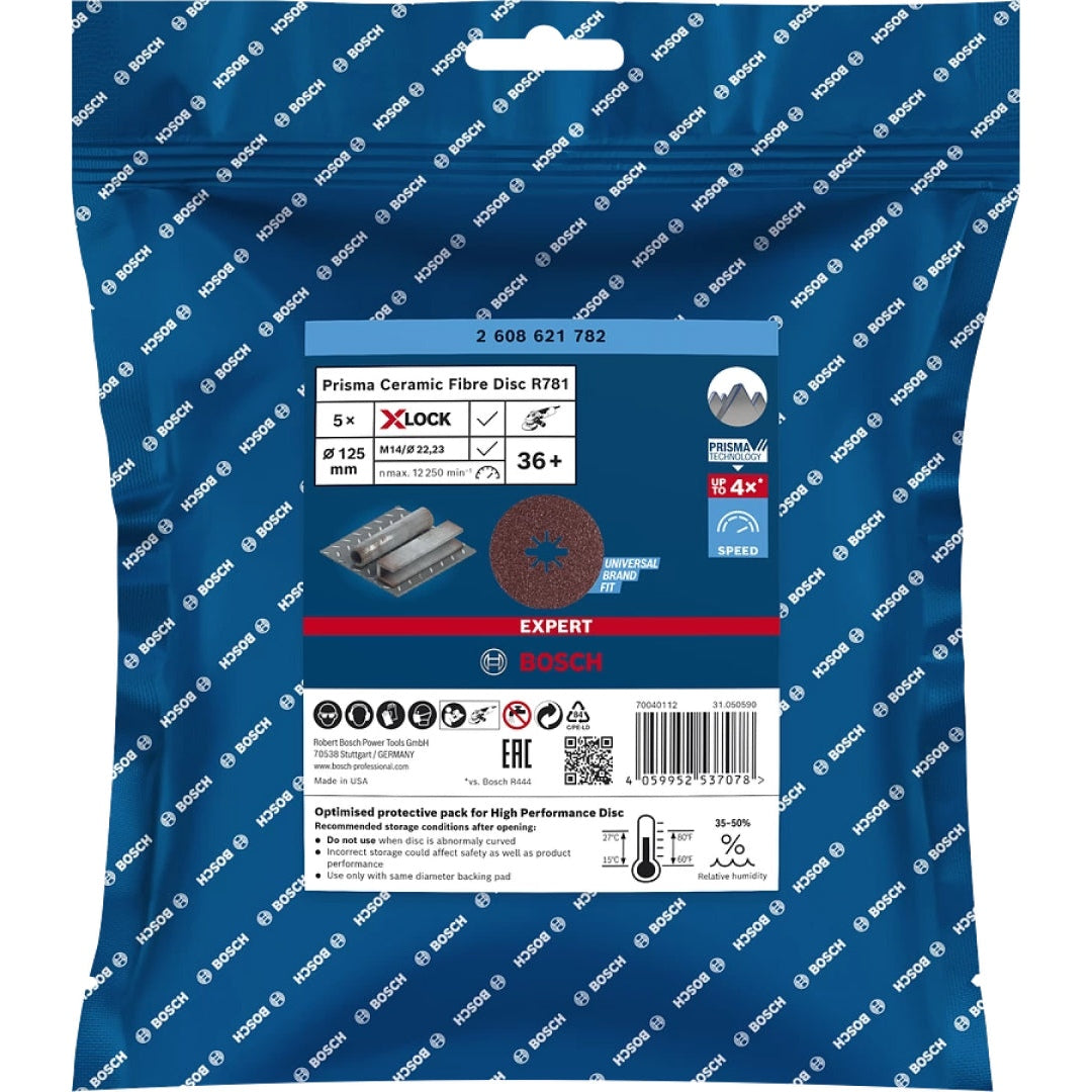 Bosch Professional Expert R781 Prisma Ceramic X-LOCK Fibre Disc - 125mm, G36, 5-pc