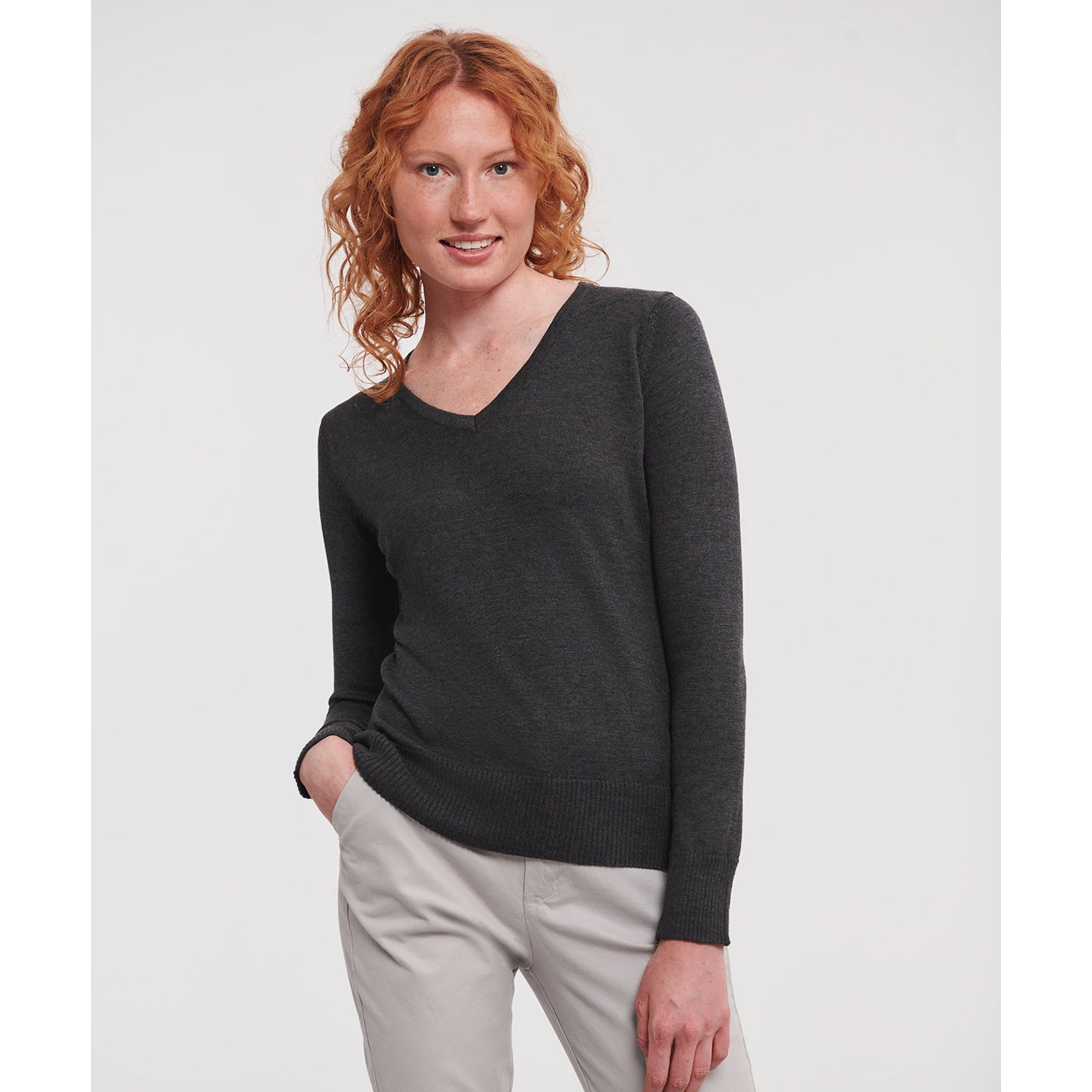 Russell Collection Women's V-Neck Knitted Sweater