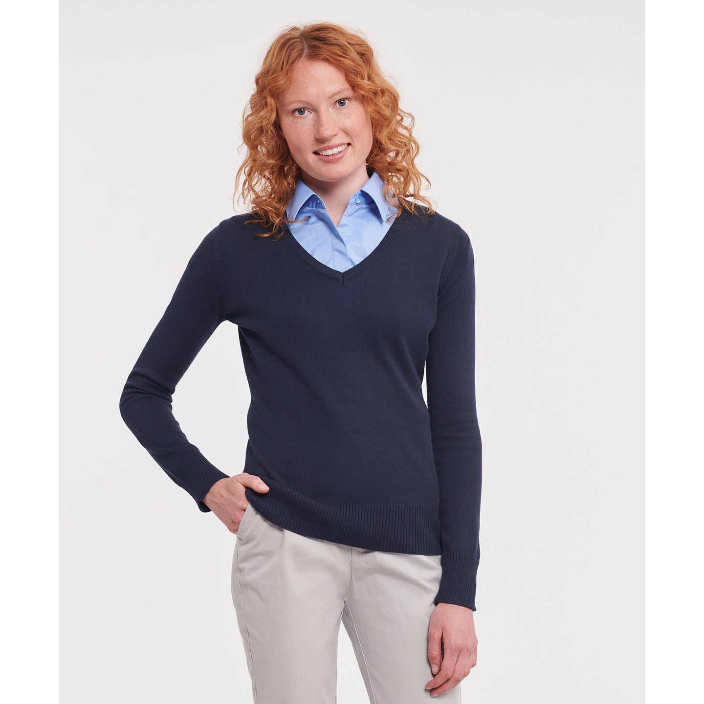 Russell Collection Women's V-Neck Knitted Sweater