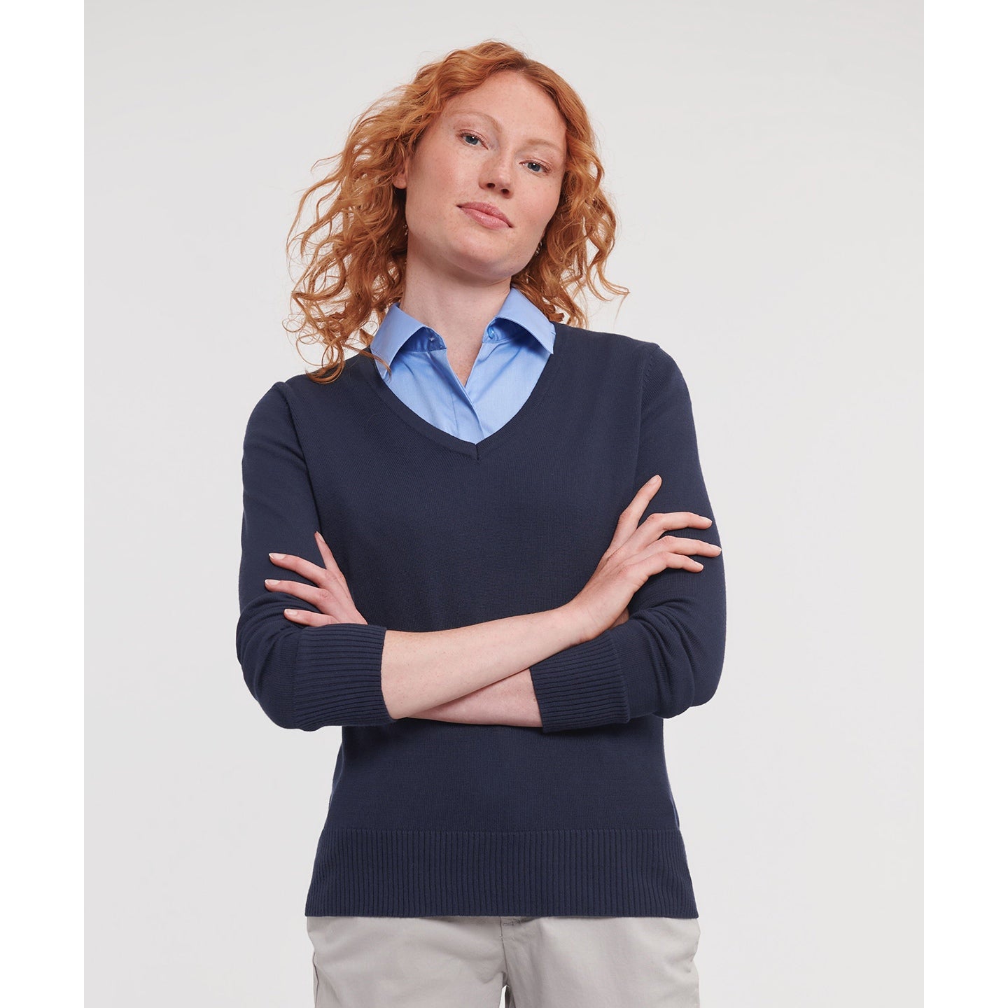 Russell Collection Women's V-Neck Knitted Sweater