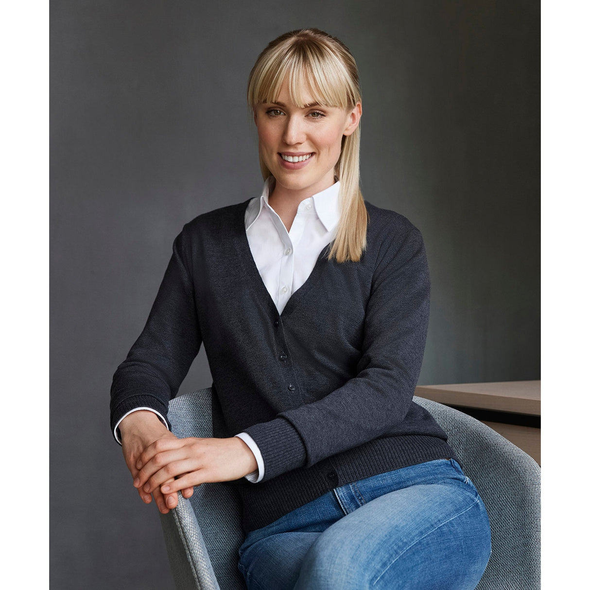 Russell Collection Women's V-Neck Knitted Cardigan