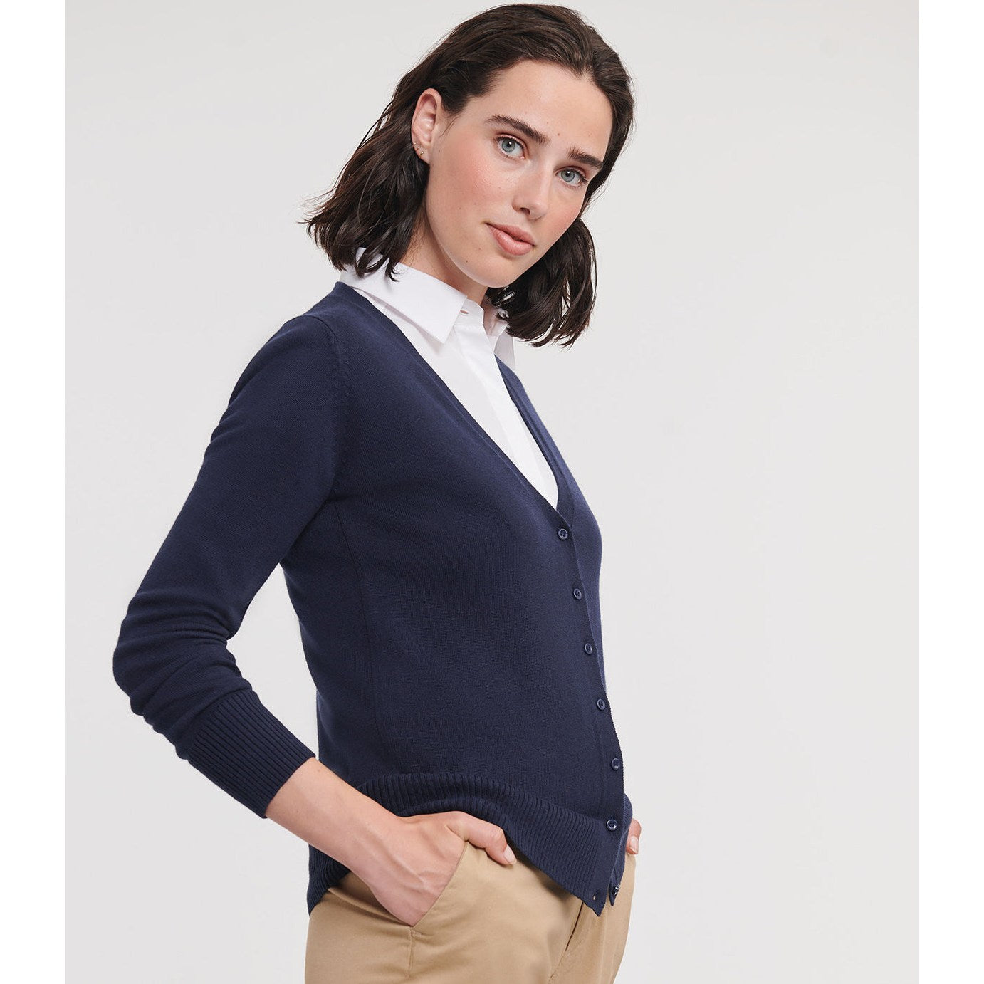 Russell Collection Women's V-Neck Knitted Cardigan