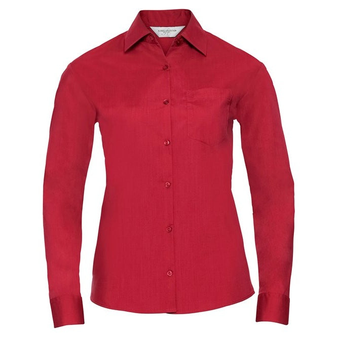 Russell Collection Women's Long Sleeve Polycotton Easycare Poplin Shirt