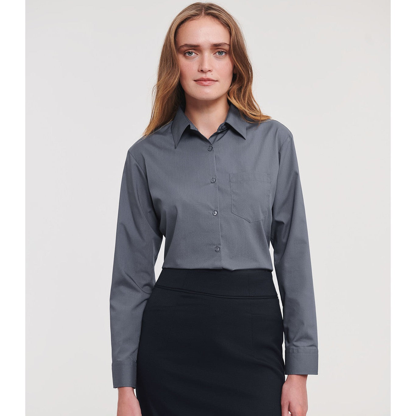 Russell Collection Women's Long Sleeve Polycotton Easycare Poplin Shirt