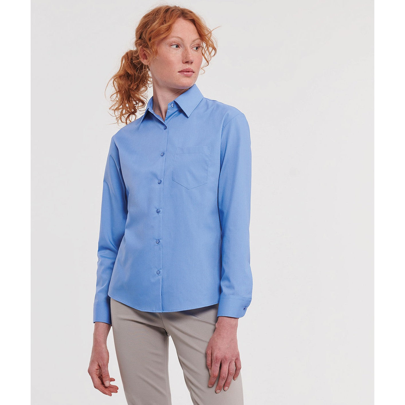 Russell Collection Women's Long Sleeve Polycotton Easycare Poplin Shirt