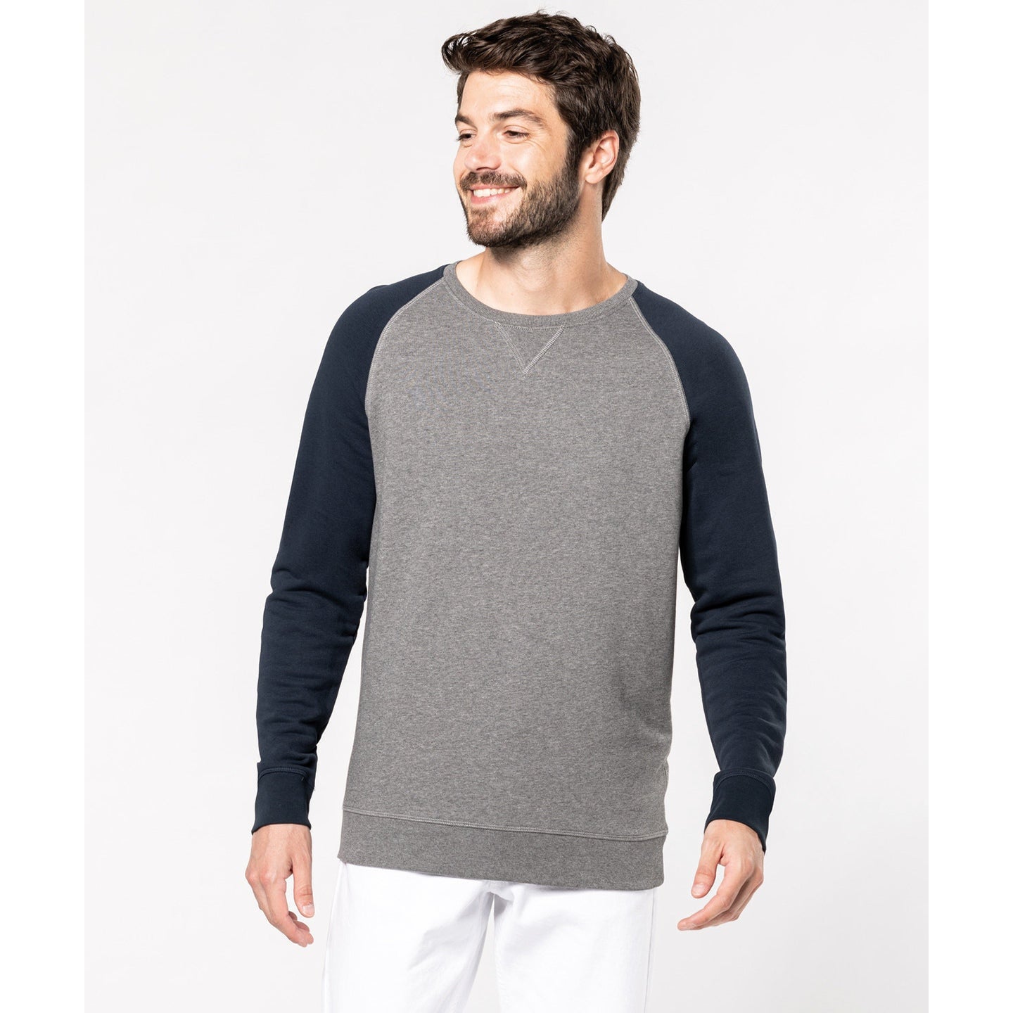 Kariban Men's Two-Tone Organic Crew Neck Raglan Sleeve Sweatshirt
