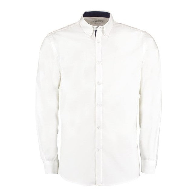 Kustom Kit Contrast Premium Oxford Shirt (Button-Down Collar) Long-Sleeved (Tailored Fit)