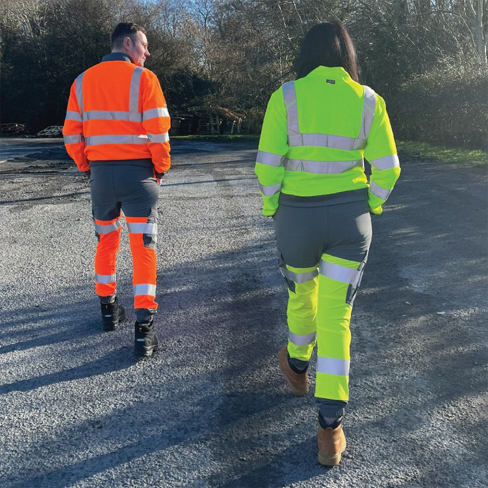 Leo Workwear HAWKRIDGE Leo EcoViz High Performance 4X Stretch Trouser- Hi-Vis Orange/Grey