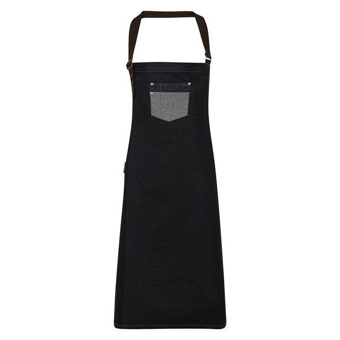Premier Division Waxed-Look Denim Bib Apron With Faux Leather