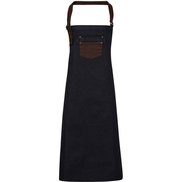Premier Division Waxed-Look Denim Bib Apron With Faux Leather