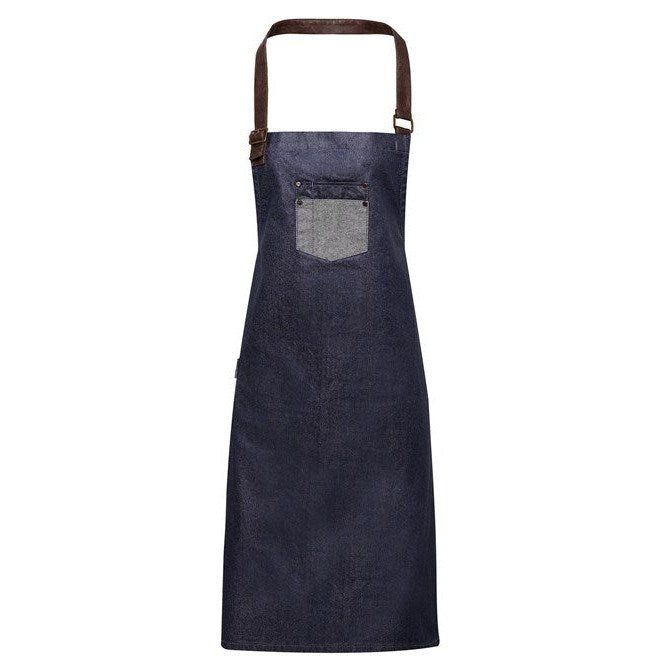 Premier Division Waxed-Look Denim Bib Apron With Faux Leather