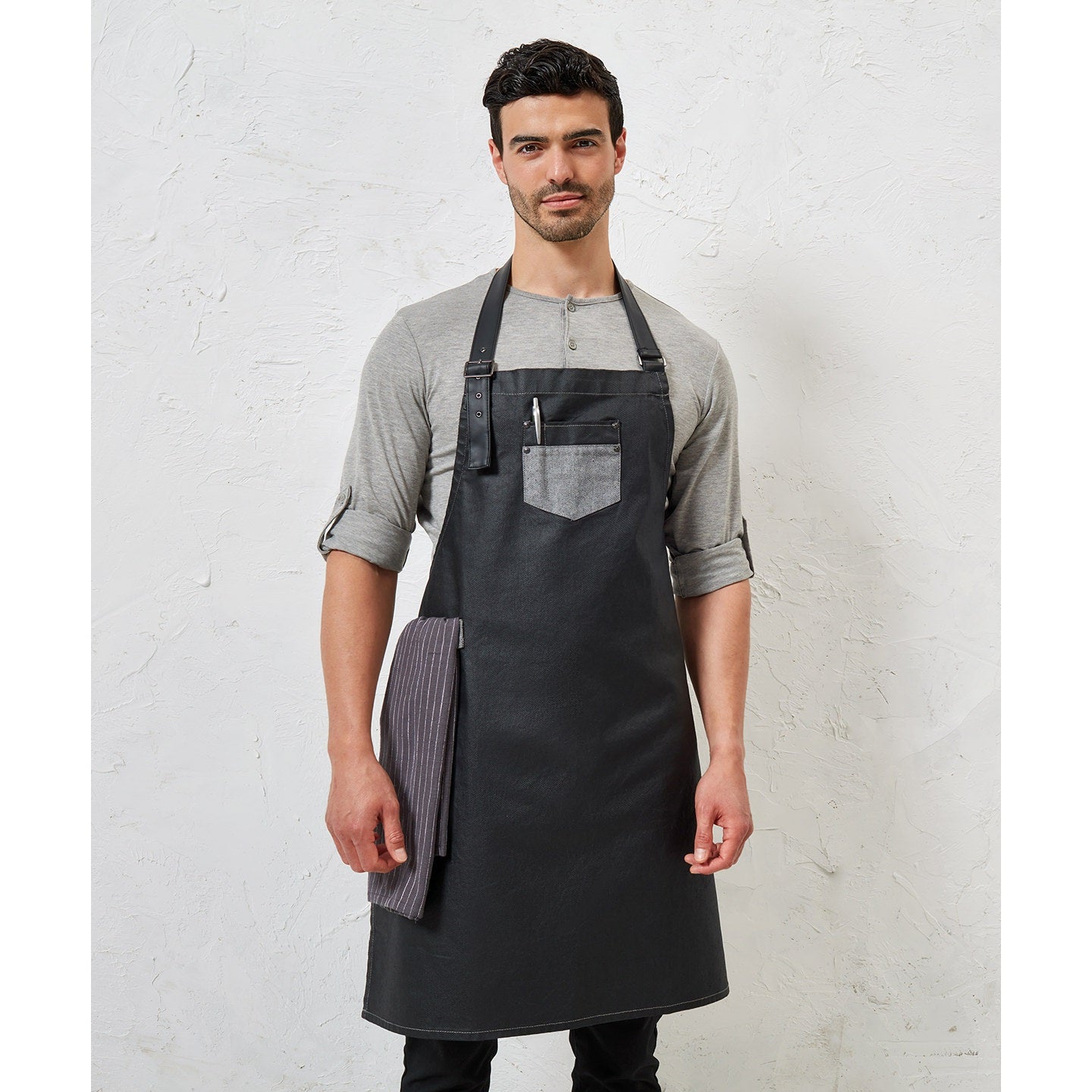 Premier Division Waxed-Look Denim Bib Apron With Faux Leather
