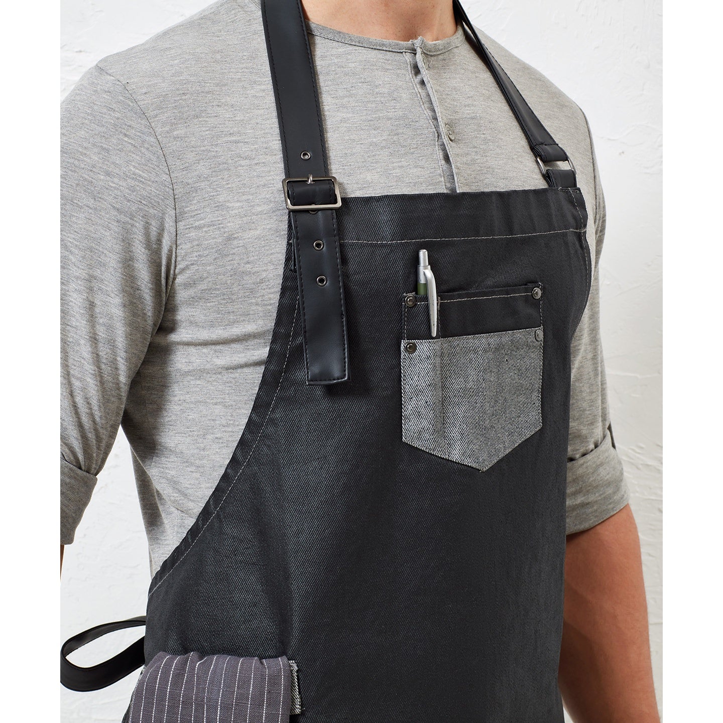 Premier Division Waxed-Look Denim Bib Apron With Faux Leather