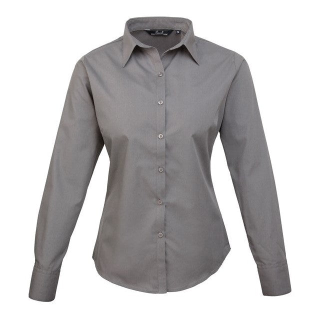Premier Women's Poplin Long Sleeve Blouse - Dark Grey