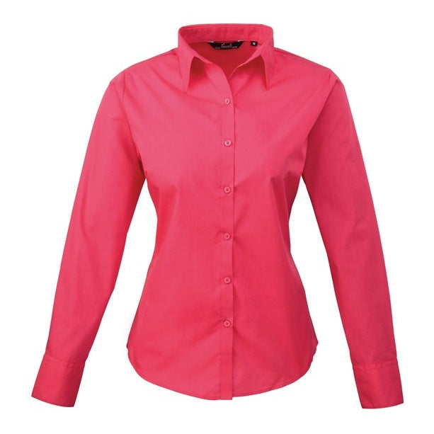 Premier Women's Poplin Long Sleeve Blouse - Hot Pink