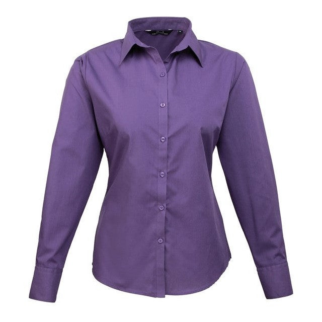 Premier Women's Poplin Long Sleeve Blouse - Purple