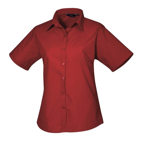 Premier Women's Short Sleeve Poplin Blouse - Burgundy